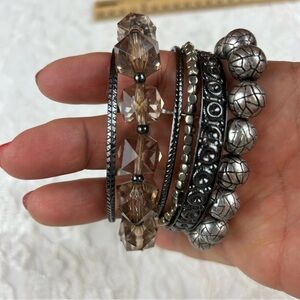 NEW Bundle of 6 Stack Bangle & Stretchy Beaded Witchy Bracelets Bling Glamcore